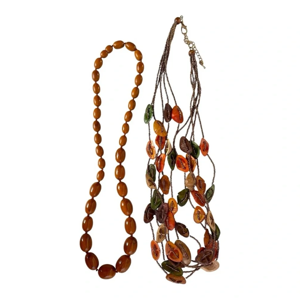 Multilayer Colorful Dyed Oval Natural Materials Boho Necklace - Picture 3 of 11